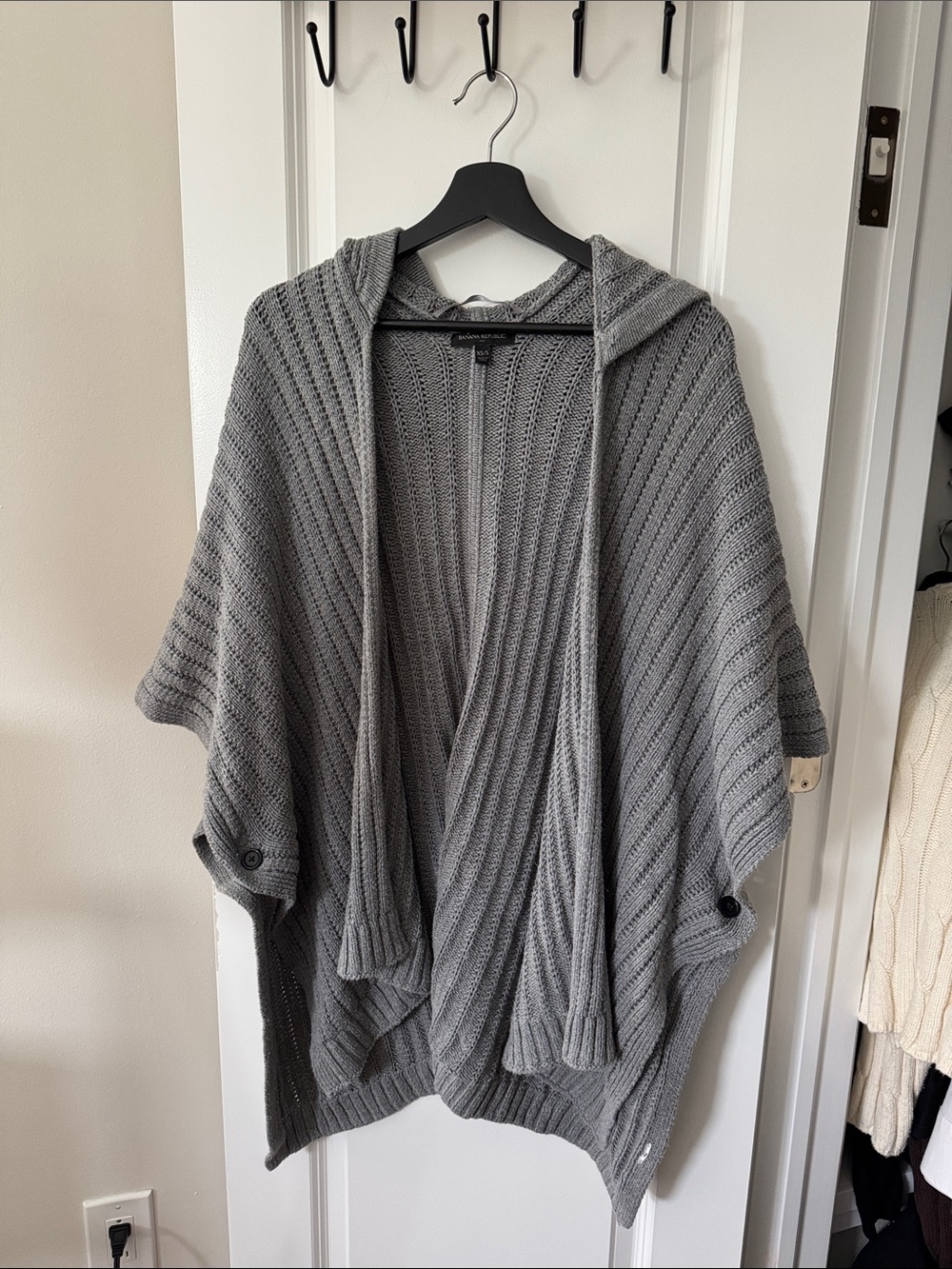 Banana Republic Gray Hooded Knit Poncho